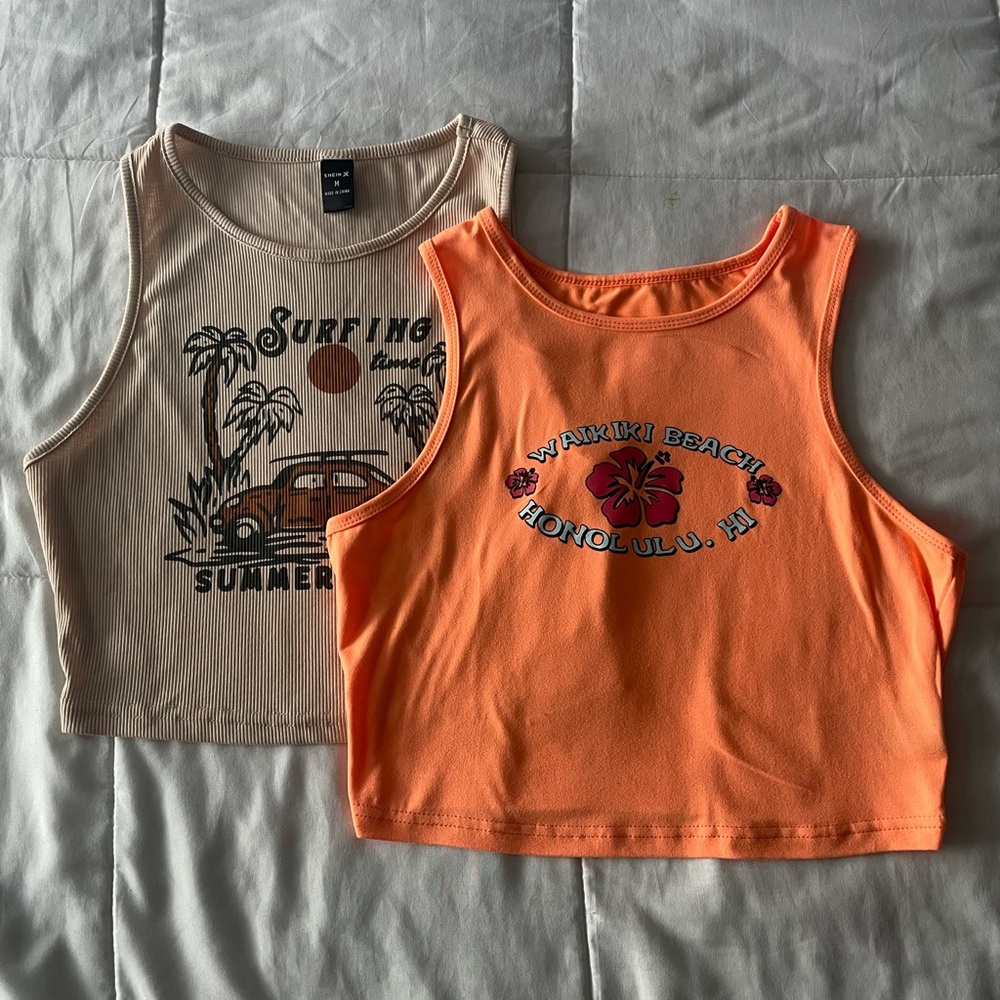 SHEIN Beige and Orange Crop Tops